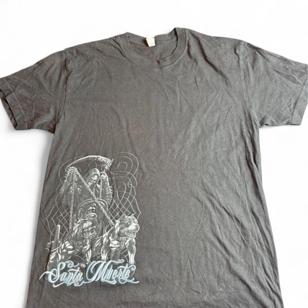 Santa Muerte Grim Reaper‎ Pit Bull Graphic T-Shirt Black Unisex Medium KNLA